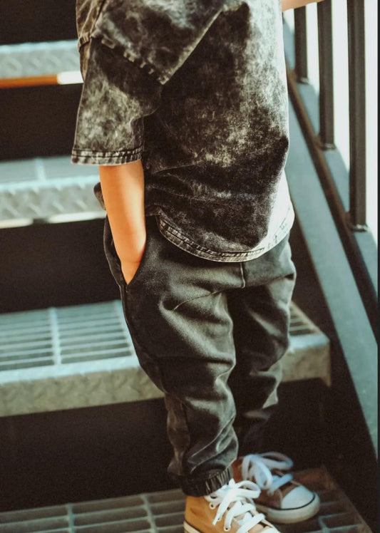 Black Acid Wash Joggers